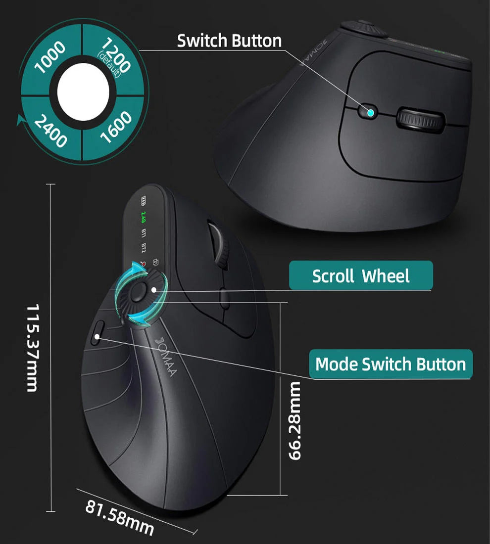 Ergonomic 2.4GHz Wireless BT RGB Mouse