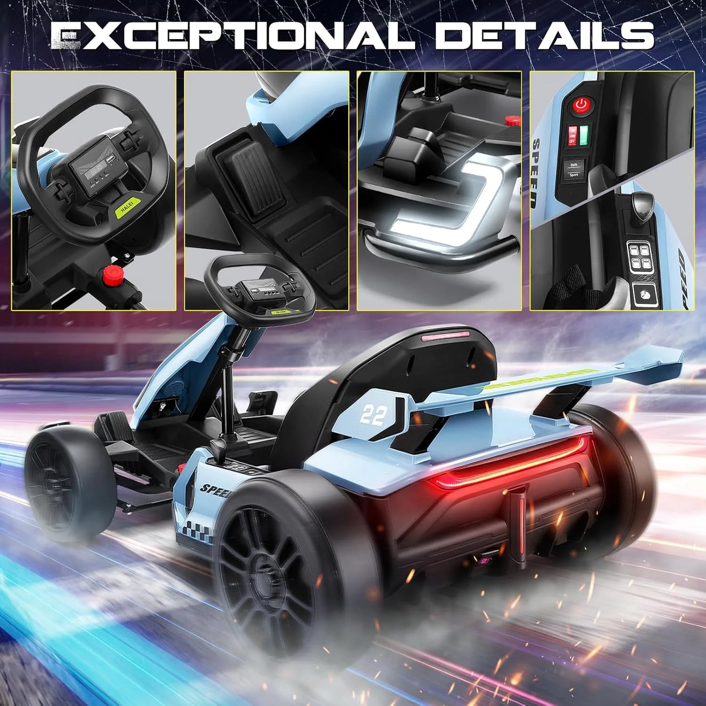 24V Kids Electric Go Kart Drift Kart Car with Adjustable Seat, Fast 8.5 MPH, 300W Powerful Motor and 2 Speed