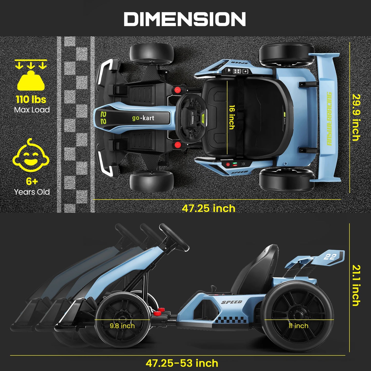 24V Kids Electric Go Kart Drift Kart Car with Adjustable Seat, Fast 8.5 MPH, 300W Powerful Motor and 2 Speed