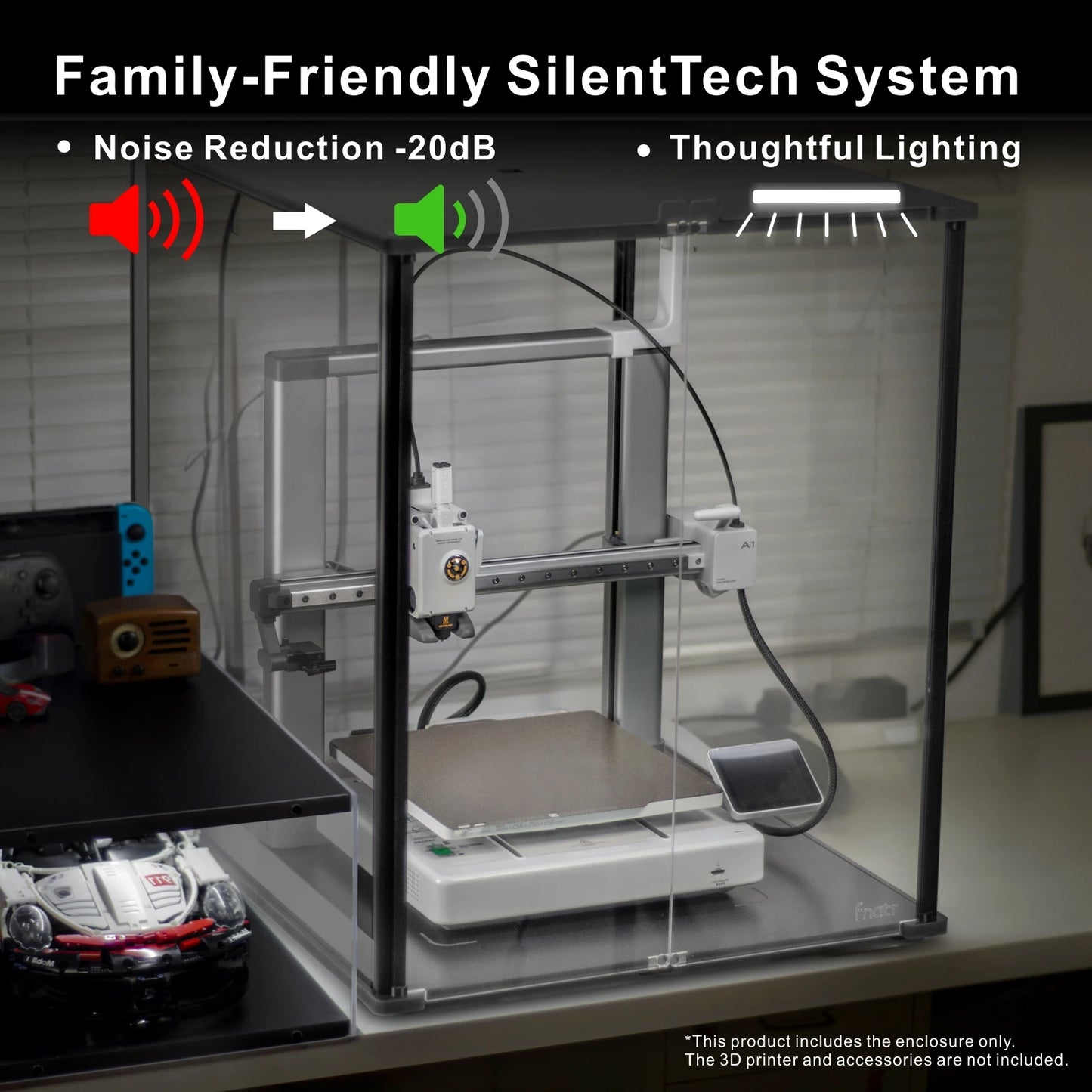 FYSETC FNATR For Bambu Lab A1 3D Printer Enclosure Transparent Acrylic Sturdy Designed 3D Printer Cover with Filter System