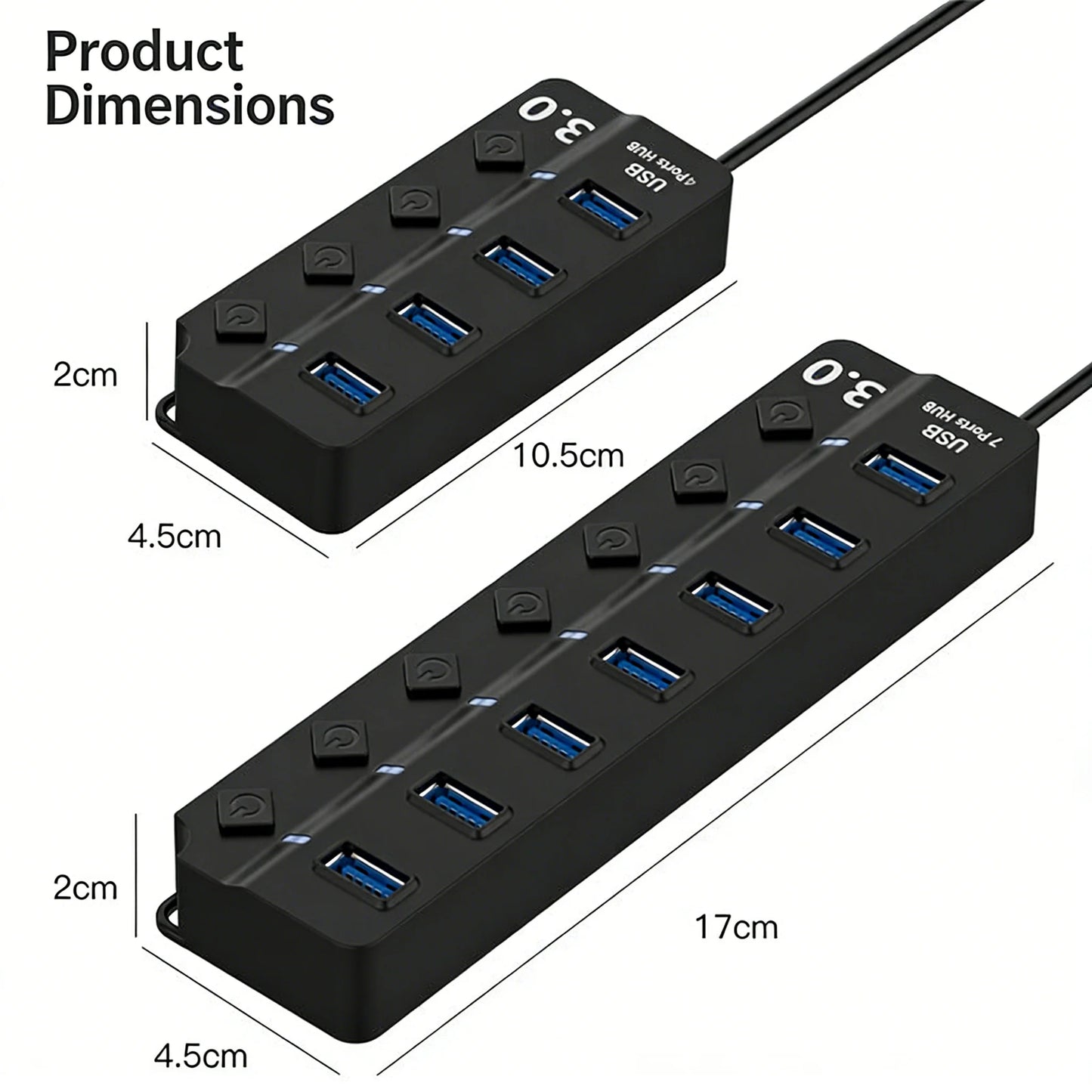 4/7-Port USB 3.0 Hub with LED Indicator Independent Switch Control for Laptop Flash Drive Hard Disk Printer Camera Keyboard