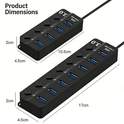 4/7-Port USB 3.0 Hub with LED Indicator Independent Switch Control for Laptop Flash Drive Hard Disk Printer Camera Keyboard