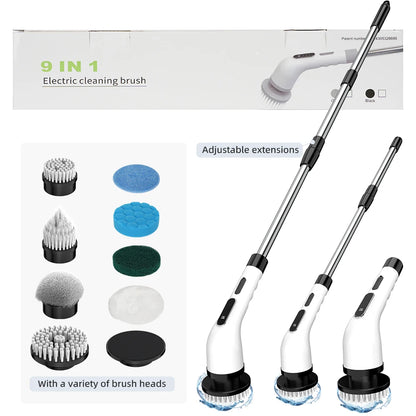 9-in-1 Electric Cleaning Brush Cordless Rotating Scrubber Multifunctional Household Cleaner for Kitchen Bathroom Floor
