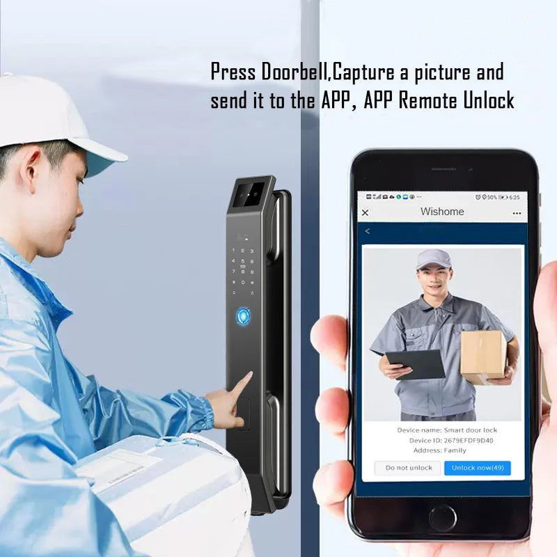 3D Face Recognition Unlock Digital Door Lock With Camera Finger print Password