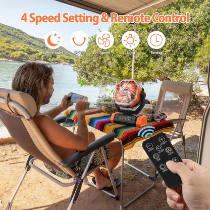 A camping fan powered by a 40000 mAh battery
