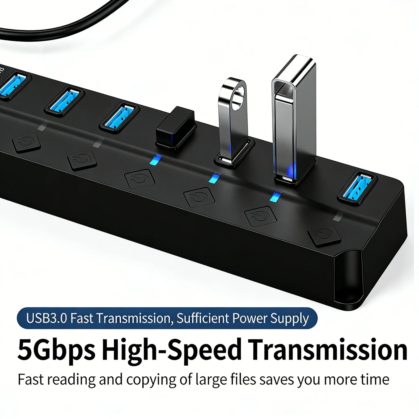 4/7-Port USB 3.0 Hub with LED Indicator Independent Switch Control for Laptop Flash Drive Hard Disk Printer Camera Keyboard