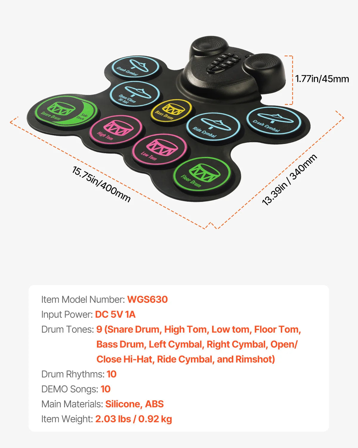Electronic Drum set Portable Instrument Toy for Kids Ages 3+