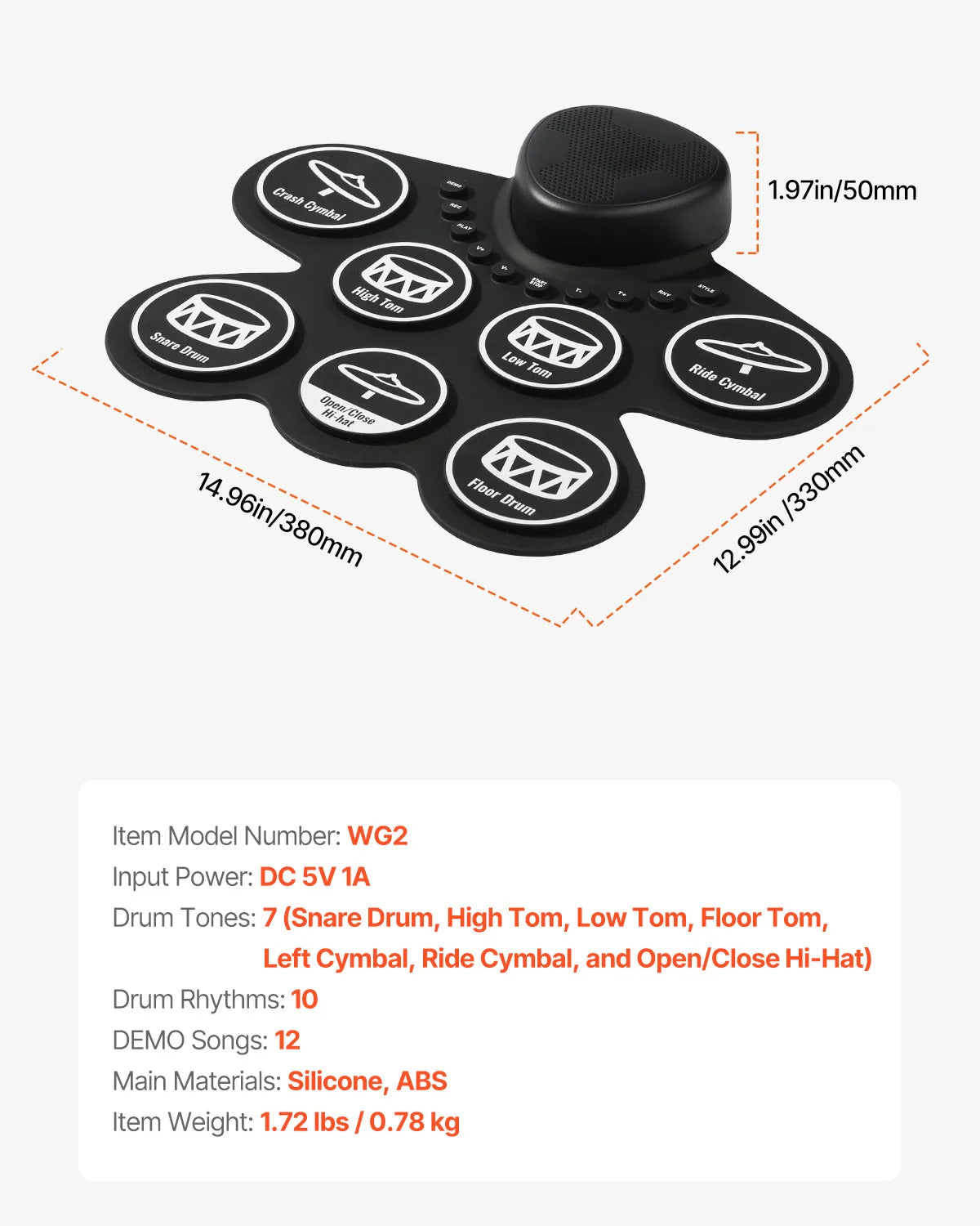 Electronic Drum set Portable Instrument Toy for Kids Ages 3+
