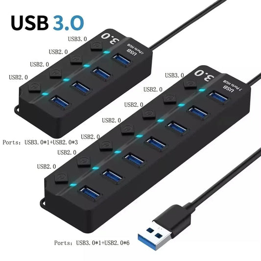 USB 3.0 7-Port Hub Splitter – High-Speed Multi USB Expansion Adapter