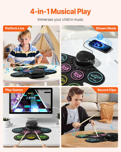 Electronic Drum set Portable Instrument Toy for Kids Ages 3+