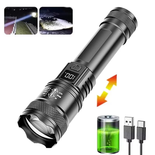 100000LM Super Bright Flashlight Type-C Rechargeable LED Torch Long