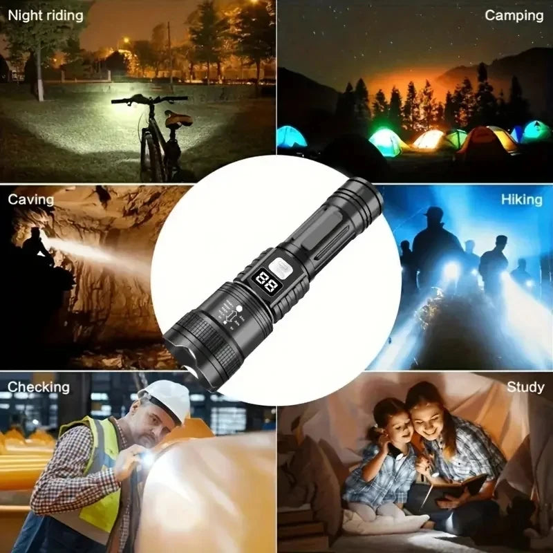 100000LM Super Bright Flashlight Type-C Rechargeable LED Torch Long