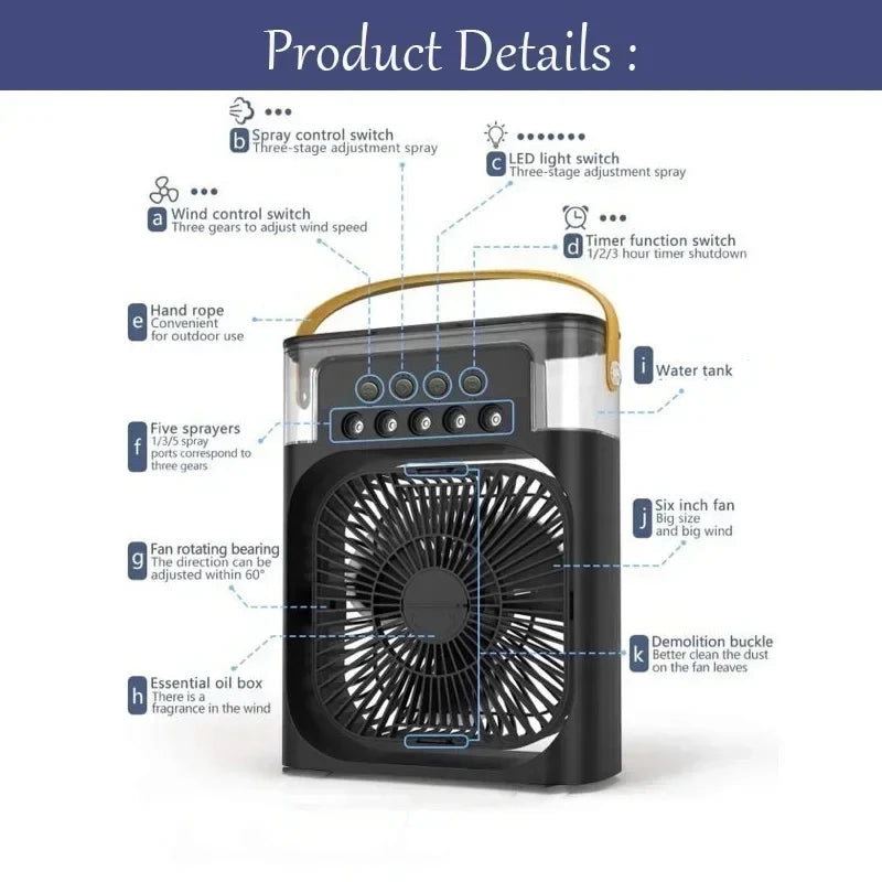 New 3 In 1 Mini Air Cooler Portable Fan Air Conditioner Humidifier
