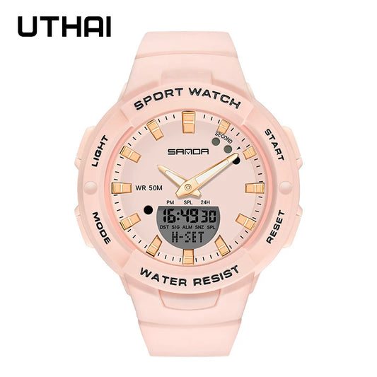 UTHAI Digital Sports Watch – Waterproof LED Analog