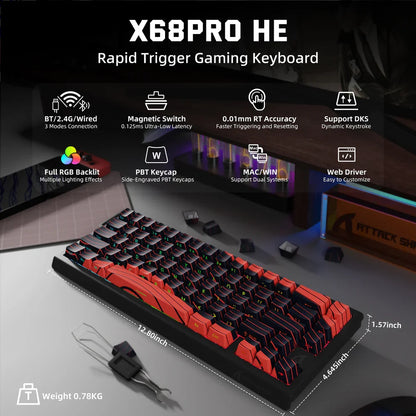 ATTACK SHARK X68PRO HE Wireless Rapid Trigger Gaming Keyboard