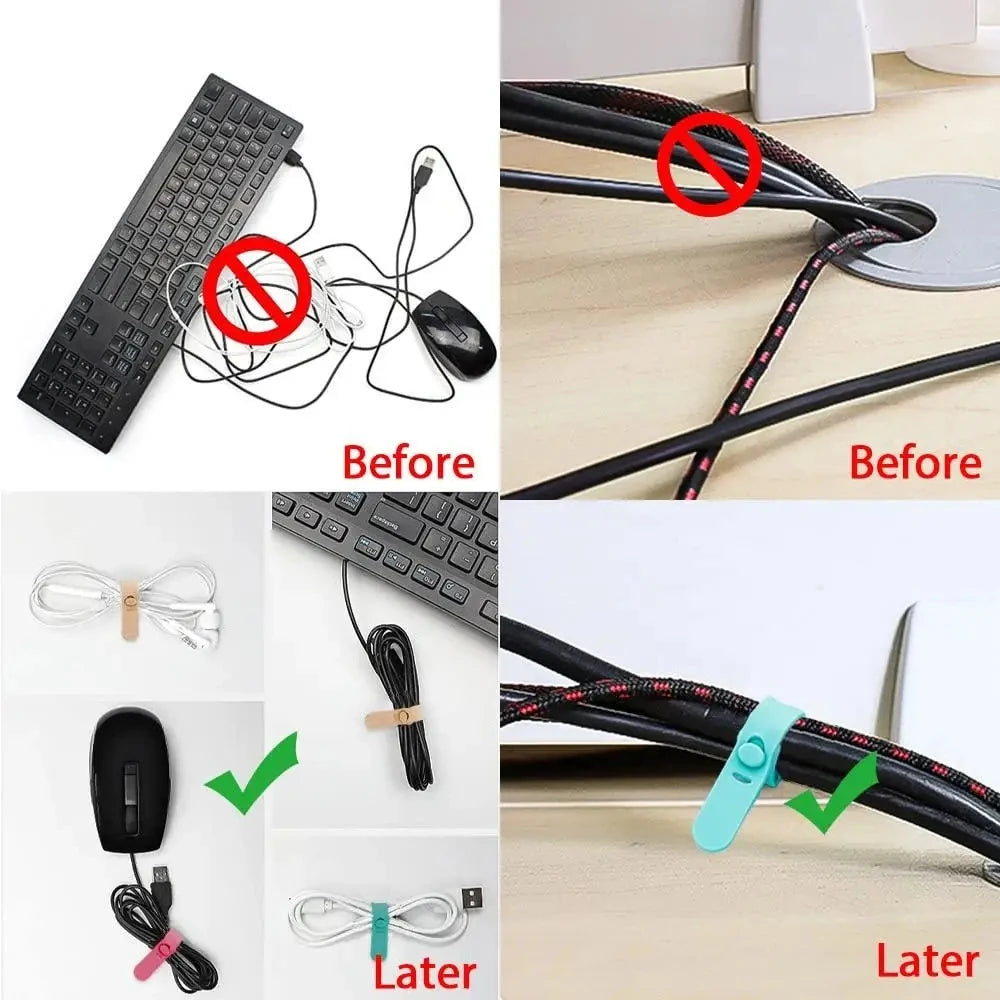 20pcs Cable Organizer Ties Clip Charger Cord Management Silicone Wire
