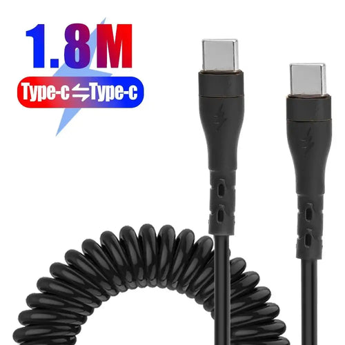 PD 120W Type C To Type C Cable 5A Fast Charge USB C Spring Car Charger