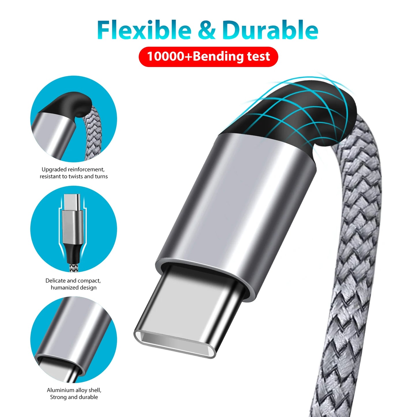60W PD USB-C to USB-C Fast Charging Cable Nylon Braided Type-C Data
