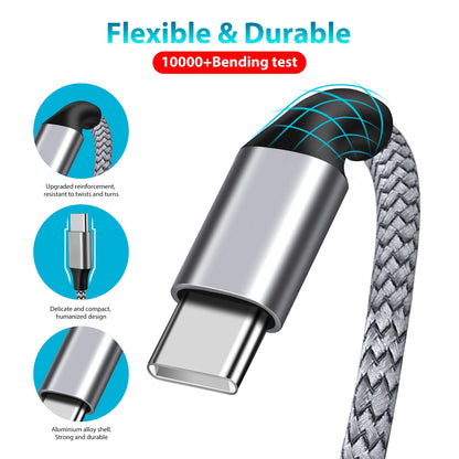 60W PD USB-C to USB-C Fast Charging Cable Nylon Braided Type-C Data