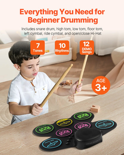 Electronic Drum set Portable Instrument Toy for Kids Ages 3+