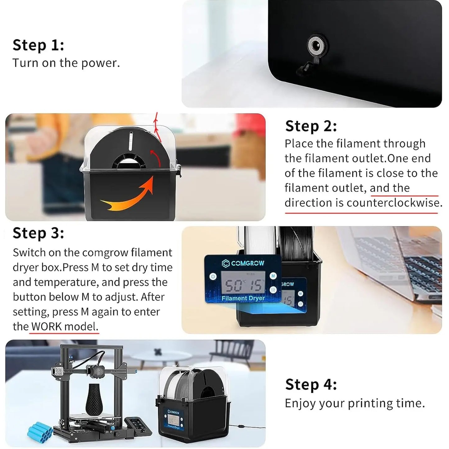 Comgrow 2 Rolls Filament Dehydrator Spool Holder Filaments Dry Box for 1.75mm, 2.85mm ABS PLA PETG TPU FDM Material 3D Printer
