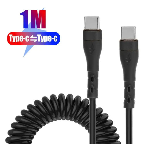 PD 120W Type C To Type C Cable 5A Fast Charge USB C Spring Car Charger