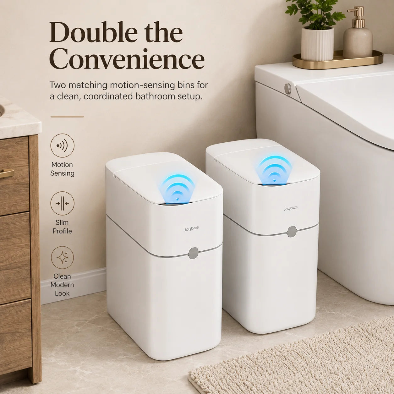 JOYBOS Touchless Trash Can with Motion Sensor & Auto Bag-Suction System, Hands-Free Operation Suitable for Small Spaces, Compact Waste Bin with Press-to-Open Lid, ABS/Polypropylene Garbage Pail, RV, Narrow Corners, RV Essenti
