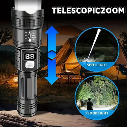 100000LM Super Bright Flashlight Type-C Rechargeable LED Torch Long