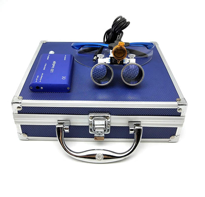 Dental Power Dental Binocular Loupes 3.5X 420mm + LED Head Light Lamp +Aluminum Box (Blue) by Dental Power
